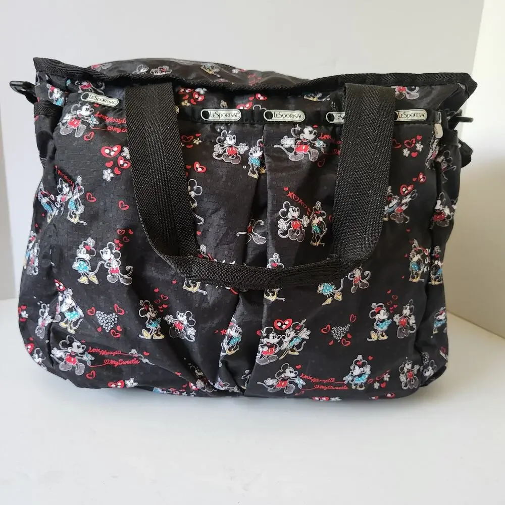 LeSportSac X Disney Baby Mickey Loves Minnie Black Diaper Bag Cargo Hearts